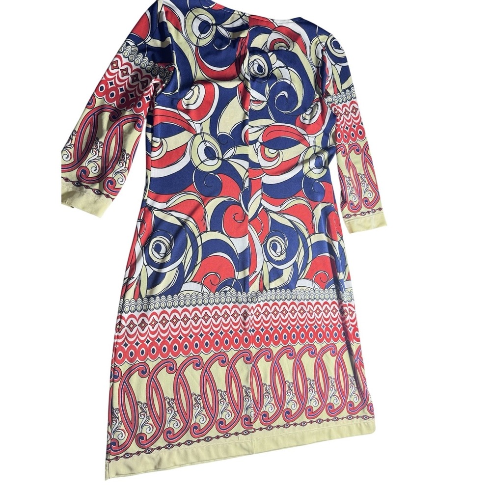 Julian Taylor New York Dress Womens 8 Red Navy Swirl Geometric Jersey Knit Dress